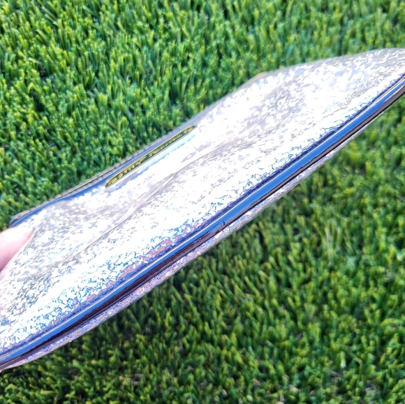 Betsy Johnson Logo Silver Metallic Clutch. - Picture 7 of 14